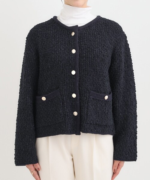 DRESKIP（ドレスキップ）の「カジュアルにも きれいめにも ぽこぽこニットカーディガン（カーディガン/ボレロ・レディース・ネイビー/オフホワイト・01/02/03/04）」の6枚目の写真