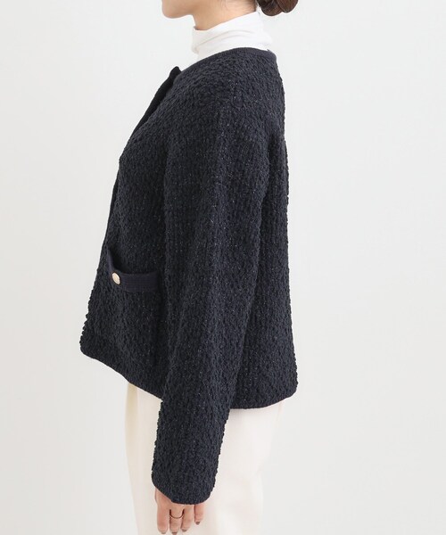 DRESKIP（ドレスキップ）の「カジュアルにも きれいめにも ぽこぽこニットカーディガン（カーディガン/ボレロ・レディース・ネイビー/オフホワイト・01/02/03/04）」の7枚目の写真