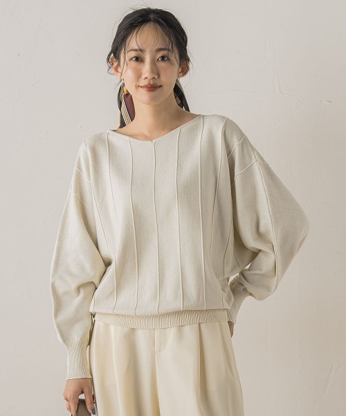 Droite lautreamont(ドロワットロートレアモン)の「ラメドルマンVネックニット≪手洗い可能≫(ニット/セーター・レディース・オフホワイト/ブラウン/ライトグレー・M)」の2枚目の写真