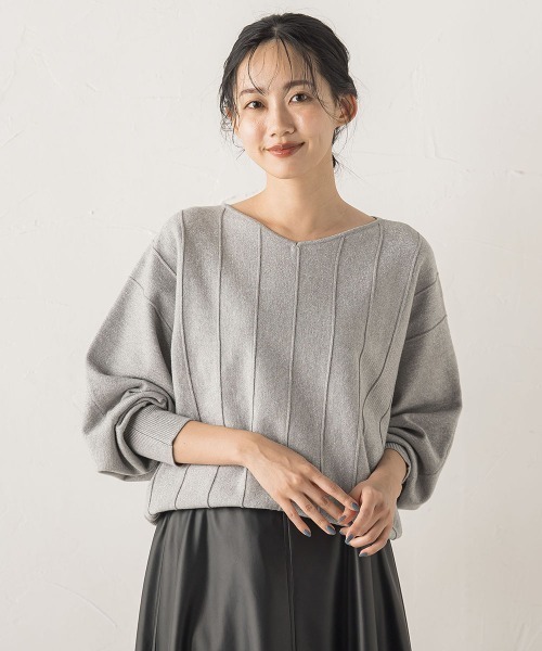 Droite lautreamont(ドロワットロートレアモン)の「ラメドルマンVネックニット≪手洗い可能≫(ニット/セーター・レディース・オフホワイト/ブラウン/ライトグレー・M)」の3枚目の写真