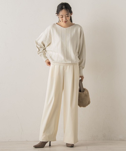 Droite lautreamont(ドロワットロートレアモン)の「ラメドルマンVネックニット≪手洗い可能≫(ニット/セーター・レディース・オフホワイト/ブラウン/ライトグレー・M)」の10枚目の写真
