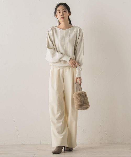 Droite lautreamont(ドロワットロートレアモン)の「ラメドルマンVネックニット≪手洗い可能≫(ニット/セーター・レディース・オフホワイト/ブラウン/ライトグレー・M)」の9枚目の写真