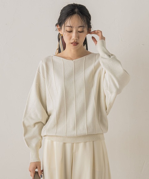 Droite lautreamont(ドロワットロートレアモン)の「ラメドルマンVネックニット≪手洗い可能≫(ニット/セーター・レディース・オフホワイト/ブラウン/ライトグレー・M)」の4枚目の写真