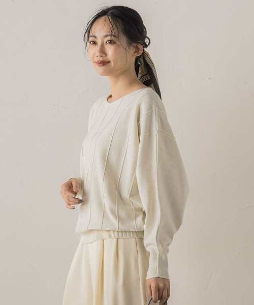 Droite lautreamont(ドロワットロートレアモン)の「ラメドルマンVネックニット≪手洗い可能≫(ニット/セーター・レディース・オフホワイト/ブラウン/ライトグレー・M)」の7枚目の写真