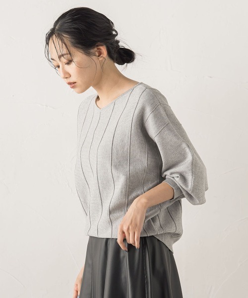 Droite lautreamont(ドロワットロートレアモン)の「ラメドルマンVネックニット≪手洗い可能≫(ニット/セーター・レディース・オフホワイト/ブラウン/ライトグレー・M)」の21枚目の写真