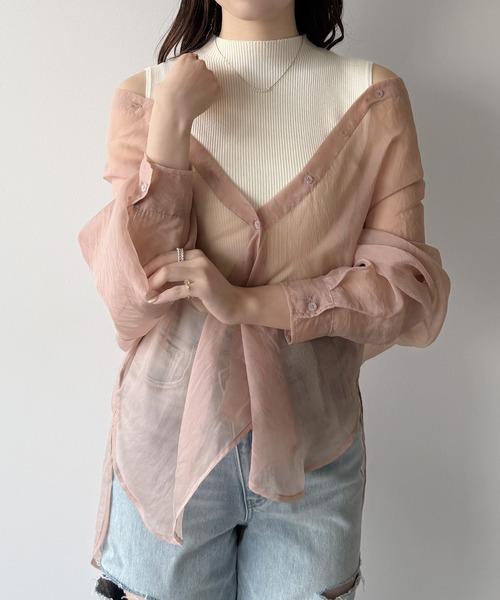 mipiarl(ミピアール)の「2WAYシャツブラウス+ノースリニットセット(シャツ/ブラウス・レディース・ピンクベージュ/ライトベージュ/ブラック・LARGE/MEDIUM/SMALL)」の3枚目の写真