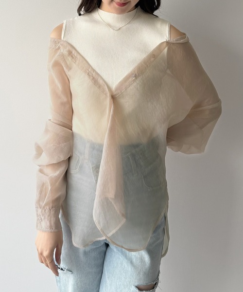 mipiarl(ミピアール)の「2WAYシャツブラウス+ノースリニットセット(シャツ/ブラウス・レディース・ピンクベージュ/ライトベージュ/ブラック・LARGE/MEDIUM/SMALL)」の7枚目の写真