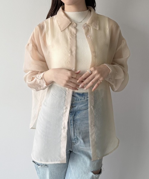 mipiarl(ミピアール)の「2WAYシャツブラウス+ノースリニットセット(シャツ/ブラウス・レディース・ピンクベージュ/ライトベージュ/ブラック・LARGE/MEDIUM/SMALL)」の8枚目の写真