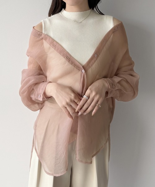 mipiarl(ミピアール)の「2WAYシャツブラウス+ノースリニットセット(シャツ/ブラウス・レディース・ピンクベージュ/ライトベージュ/ブラック・LARGE/MEDIUM/SMALL)」の13枚目の写真