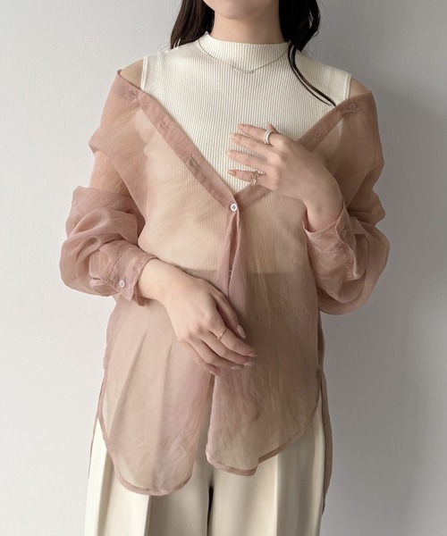 mipiarl(ミピアール)の「2WAYシャツブラウス+ノースリニットセット(シャツ/ブラウス・レディース・ピンクベージュ/ライトベージュ/ブラック・LARGE/MEDIUM/SMALL)」の14枚目の写真