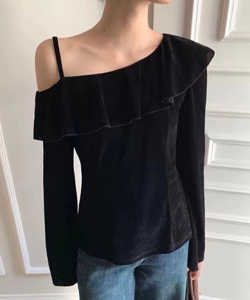 LADY LIKE(レディライク)の「ワンショルダーベロアトップス(Tシャツ/カットソー・レディース・モカ/ブラック・M)」の12枚目の写真