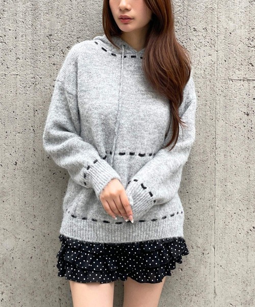 あつこ様ご予約　未使用　ルネ　ワフッル生地　重ね編みニットフーディー セール】3.3 Field Trip／ステッチフードニット（ニット/セーター