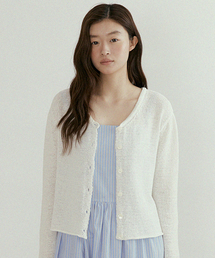 linen blended knit cardigan-ivory