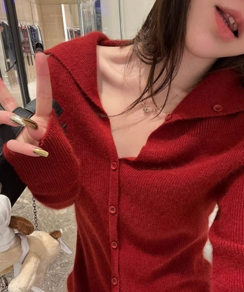 Ritzy(リッツィー)の「多ボタンデザインソフトニットトップス(ニット/セーター・レディース・ホワイト/レッド/ブラック/ベージュ・FREE)」の16枚目の写真