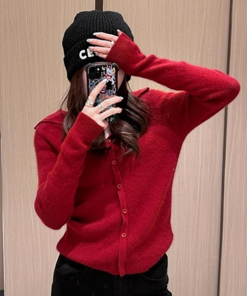 Ritzy(リッツィー)の「多ボタンデザインソフトニットトップス(ニット/セーター・レディース・ホワイト/レッド/ブラック/ベージュ・FREE)」の15枚目の写真