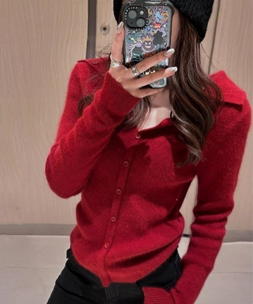 Ritzy(リッツィー)の「多ボタンデザインソフトニットトップス(ニット/セーター・レディース・ホワイト/レッド/ブラック/ベージュ・FREE)」の13枚目の写真