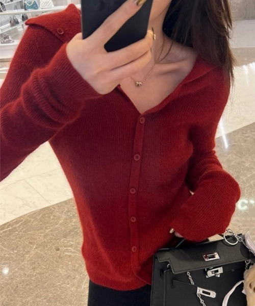 Ritzy(リッツィー)の「多ボタンデザインソフトニットトップス(ニット/セーター・レディース・ホワイト/レッド/ブラック/ベージュ・FREE)」の10枚目の写真