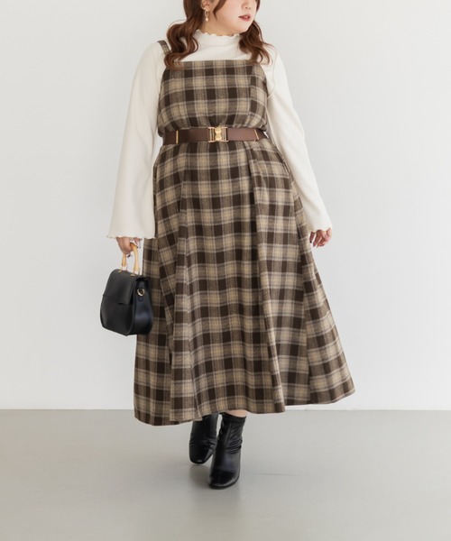CLETTE(クレット)の「CLETTEオリジナルフェイクウールチェック柄ジャンスカワンピース(ワンピース・レディース・オフホワイト/チャコールグレー/ベージュ・LL/3L/4L)」の15枚目の写真