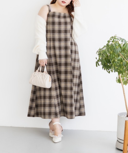 CLETTE(クレット)の「CLETTEオリジナルフェイクウールチェック柄ジャンスカワンピース(ワンピース・レディース・オフホワイト/チャコールグレー/ベージュ・LL/3L/4L)」の12枚目の写真