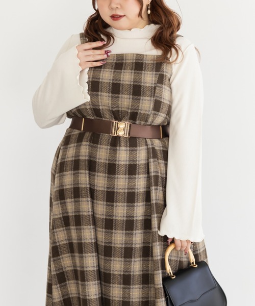 CLETTE(クレット)の「CLETTEオリジナルフェイクウールチェック柄ジャンスカワンピース(ワンピース・レディース・オフホワイト/チャコールグレー/ベージュ・LL/3L/4L)」の16枚目の写真
