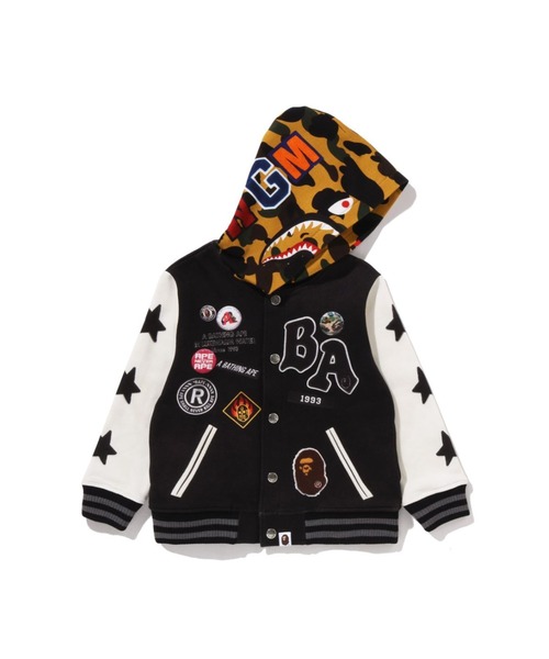 1ST CAMO SHARK HOODIE PRINT SWEAT VARSITY JACKET