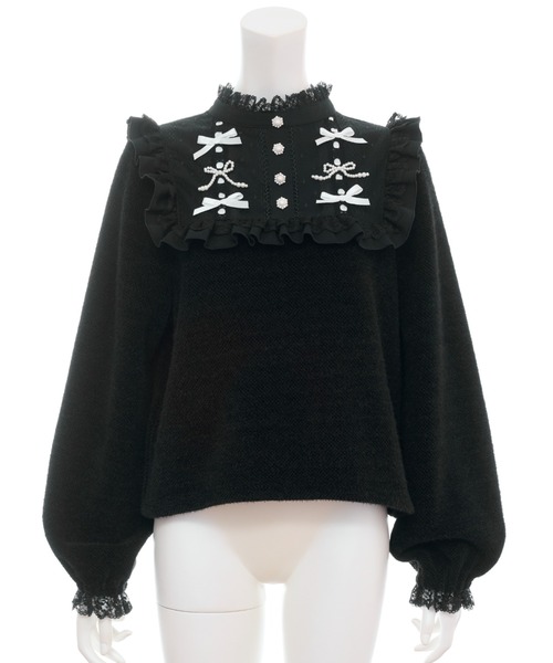 Secret Honey（シークレットハニー）の「サテン&パールリボンシャギートップス（Tシャツ/カットソー・レディース・オフホワイト/ブラック・FREE）」の10枚目の写真