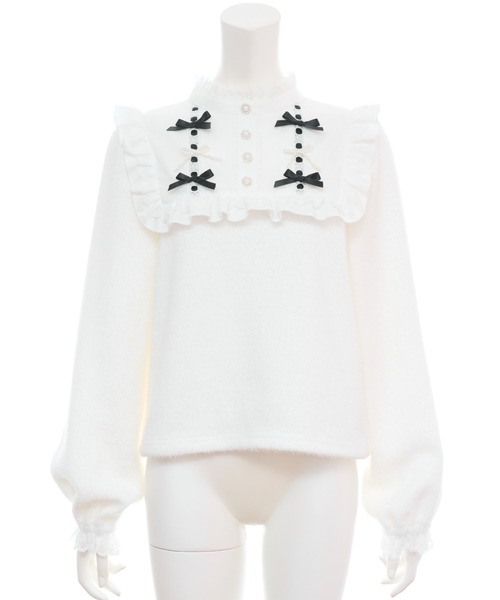 Secret Honey（シークレットハニー）の「サテン&パールリボンシャギートップス（Tシャツ/カットソー・レディース・オフホワイト/ブラック・FREE）」の9枚目の写真