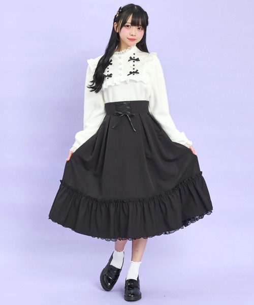 Secret Honey（シークレットハニー）の「サテン&パールリボンシャギートップス（Tシャツ/カットソー・レディース・オフホワイト/ブラック・FREE）」の3枚目の写真