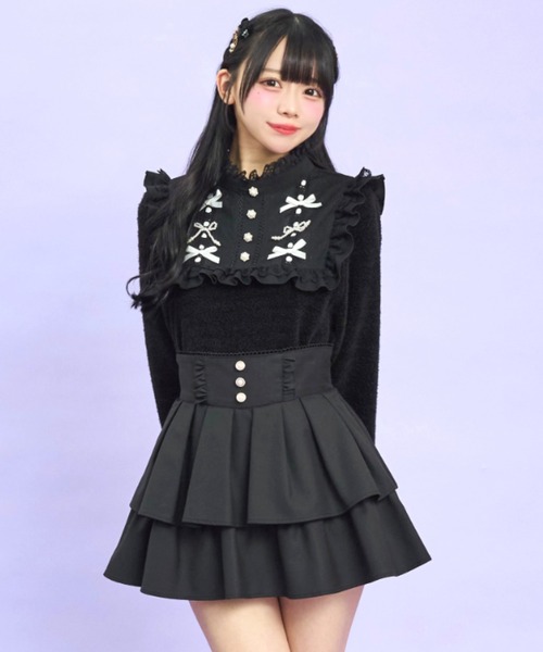 Secret Honey（シークレットハニー）の「サテン&パールリボンシャギートップス（Tシャツ/カットソー・レディース・オフホワイト/ブラック・FREE）」の7枚目の写真