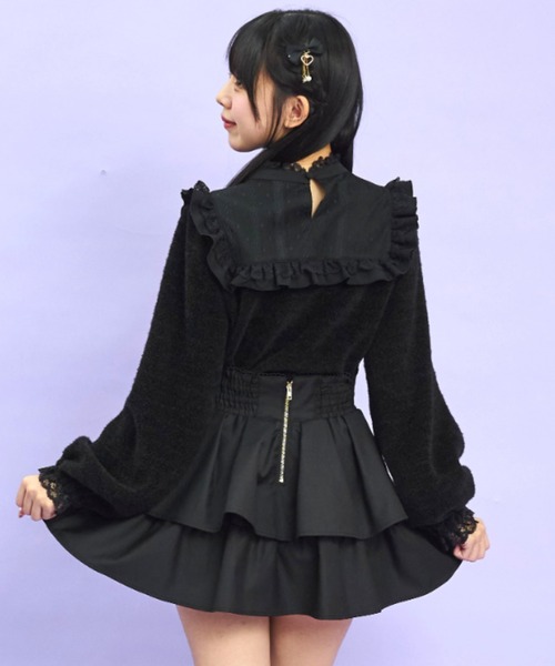 Secret Honey（シークレットハニー）の「サテン&パールリボンシャギートップス（Tシャツ/カットソー・レディース・オフホワイト/ブラック・FREE）」の8枚目の写真