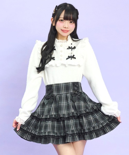 Secret Honey（シークレットハニー）の「サテン&パールリボンシャギートップス（Tシャツ/カットソー・レディース・オフホワイト/ブラック・FREE）」の4枚目の写真