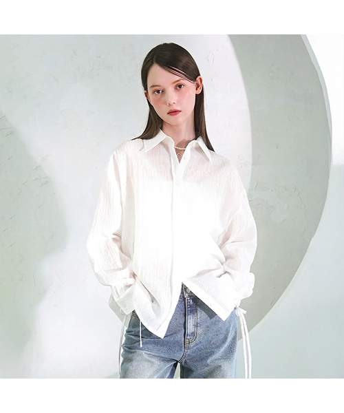 Vivacious(ビバシャス)の「Summer Side Shirring Shirt - 4COL(シャツ/ブラウス・レディース・ホワイト/ブラック/カーキ/ブルー・FREE)」の2枚目の写真