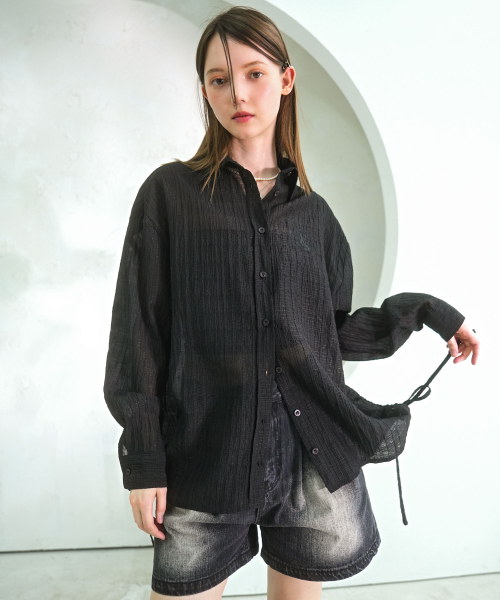 Vivacious(ビバシャス)の「Summer Side Shirring Shirt - 4COL(シャツ/ブラウス・レディース・ホワイト/ブラック/カーキ/ブルー・FREE)」の7枚目の写真