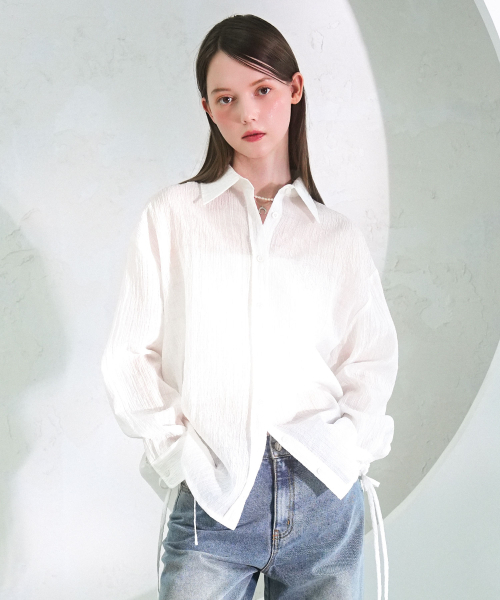 Vivacious(ビバシャス)の「Summer Side Shirring Shirt - 4COL(シャツ/ブラウス・レディース・ホワイト/ブラック/カーキ/ブルー・FREE)」の9枚目の写真