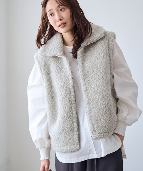 RONEL(ロネル)の「Mouflon Mouflon(ムフロン・ムフロン)ジップボアベスト(その他アウター・レディース・ライトグレー/ダークグレー・M)」の9枚目の写真