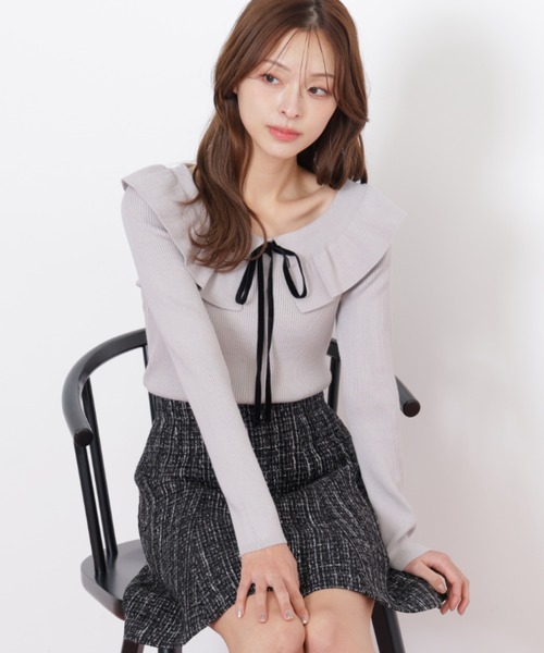 JILL by JILL STUART(ジルバイジルスチュアート)の「◇ケープリブニット(ニット/セーター・レディース・ブラック系その他/グレー/ホワイト・FREE)」の1枚目の写真