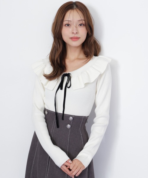 【新品】JILL BY JILLSTUART ケープリボンリブニット ホワイト ◇ケープリブニット（ニット/セーター）｜JILL by JILL STUART