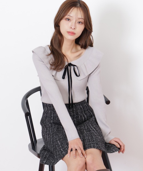 JILL by JILL STUART(ジルバイジルスチュアート)の「◇ケープリブニット(ニット/セーター・レディース・ブラック系その他/グレー/ホワイト・FREE)」の5枚目の写真