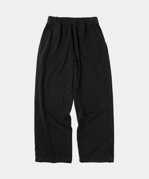 ヘビーコットンガーメントパイピングワイドスウェットパンツブラック