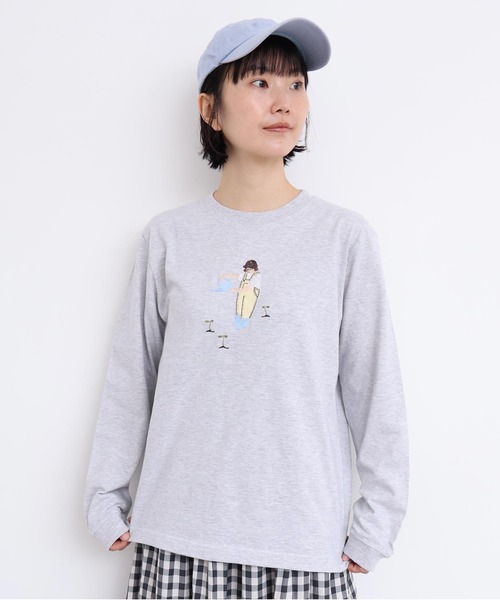 l'atelier du savon(アトリエドサボン)の「植物おせわ係 アップリケ刺繍ロンT(Tシャツ/カットソー・レディース・ホワイト/グレー・FREE)」の2枚目の写真