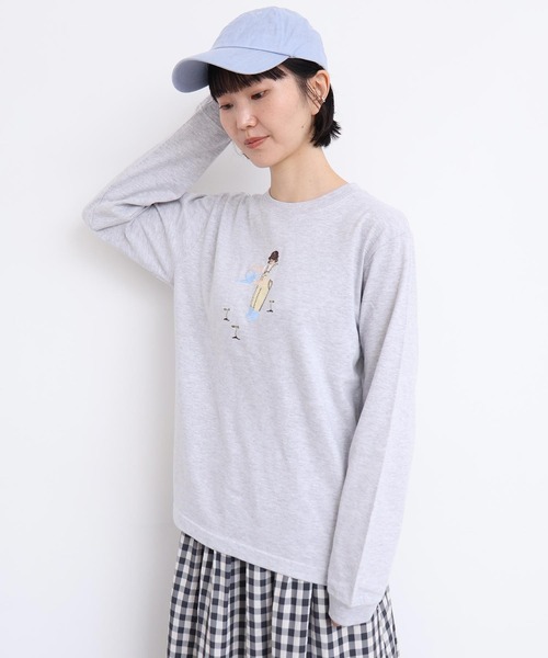 l'atelier du savon(アトリエドサボン)の「植物おせわ係 アップリケ刺繍ロンT(Tシャツ/カットソー・レディース・ホワイト/グレー・FREE)」の13枚目の写真