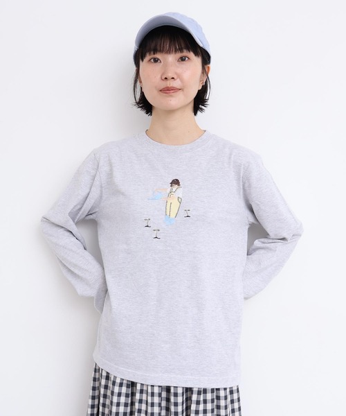 l'atelier du savon(アトリエドサボン)の「植物おせわ係 アップリケ刺繍ロンT(Tシャツ/カットソー・レディース・ホワイト/グレー・FREE)」の16枚目の写真