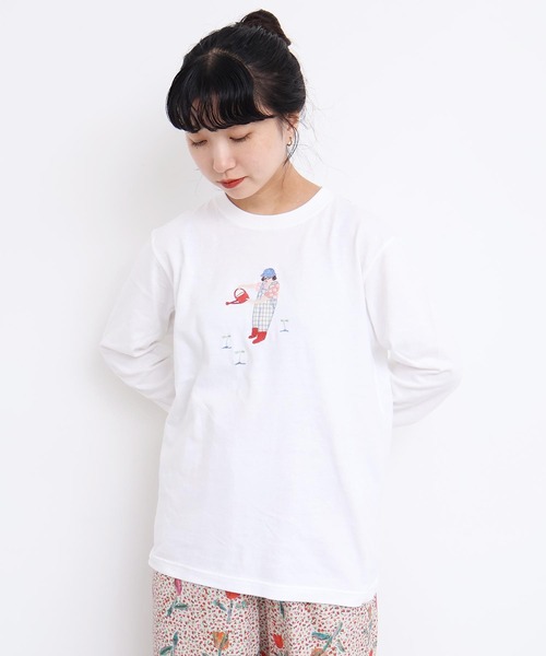 l'atelier du savon(アトリエドサボン)の「植物おせわ係 アップリケ刺繍ロンT(Tシャツ/カットソー・レディース・ホワイト/グレー・FREE)」の9枚目の写真