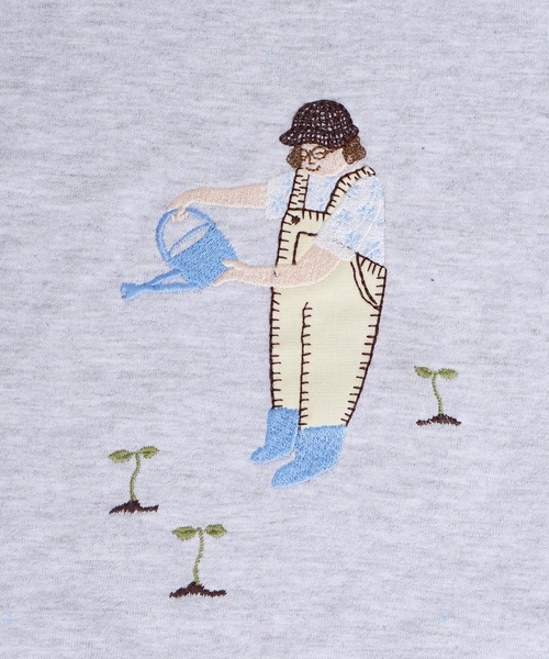 l'atelier du savon(アトリエドサボン)の「植物おせわ係 アップリケ刺繍ロンT(Tシャツ/カットソー・レディース・ホワイト/グレー・FREE)」の10枚目の写真