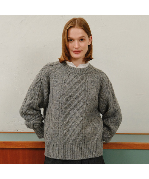NONLOCAL(ノンローカル)の「Mixed Cable Shetland Wool Knit - Grey(ニット/セーター・レディース・杢グレー・FREE)」の1枚目の写真