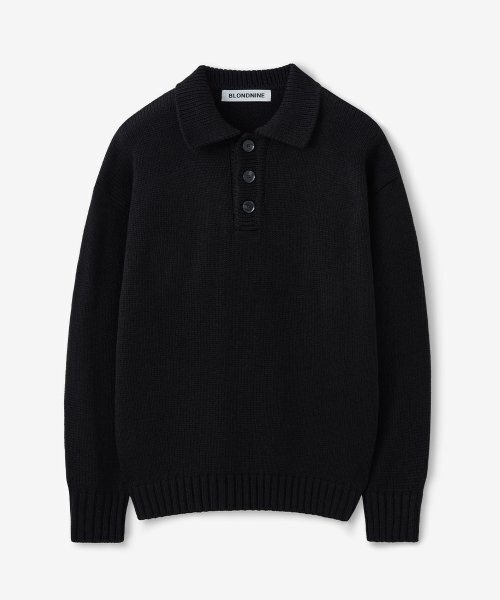 BLOND9(ブロンドナイン)の「バルキーポロニットトップ_ブラック(ニット/セーター・メンズ・ブラック・MEDIUM/SMALL/X-SMALL)」の1枚目の写真