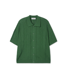 APOSTROPHE COMMA（アポストロフィコンマ）の「バーティカルダイヤ半袖カラーニットカーディガン_グリーン（カーディガン/ボレロ）」