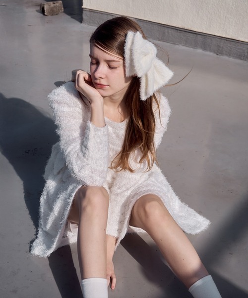 セール】【mieya mieya】SHAGGY RIBBON MINI OP/シャギーリボンミニ