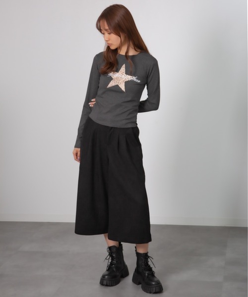 MEMECLE(メメクル)の「【MEMECLE/メメクル】スターレオパード Y2KロンT ピチT(Tシャツ/カットソー・レディース・ホワイト/ブラック/グレー・FREE)」の6枚目の写真