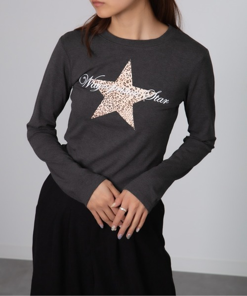 MEMECLE(メメクル)の「【MEMECLE/メメクル】スターレオパード Y2KロンT ピチT(Tシャツ/カットソー・レディース・ホワイト/ブラック/グレー・FREE)」の7枚目の写真